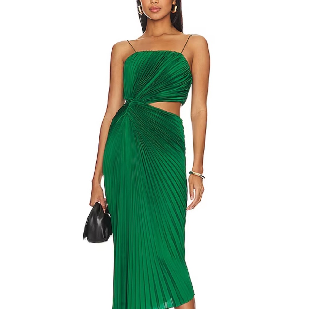 Fayeth Midi Dress in Emeral- green cocktail dress.
